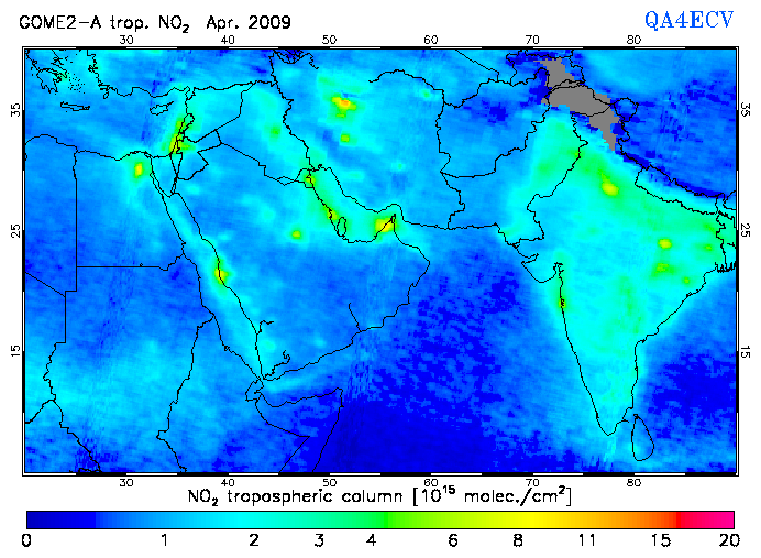 Regional Tropospheric NO2 of April 2009