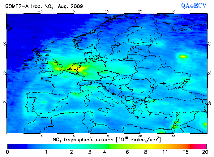 Regional Tropospheric NO2 of August 2009