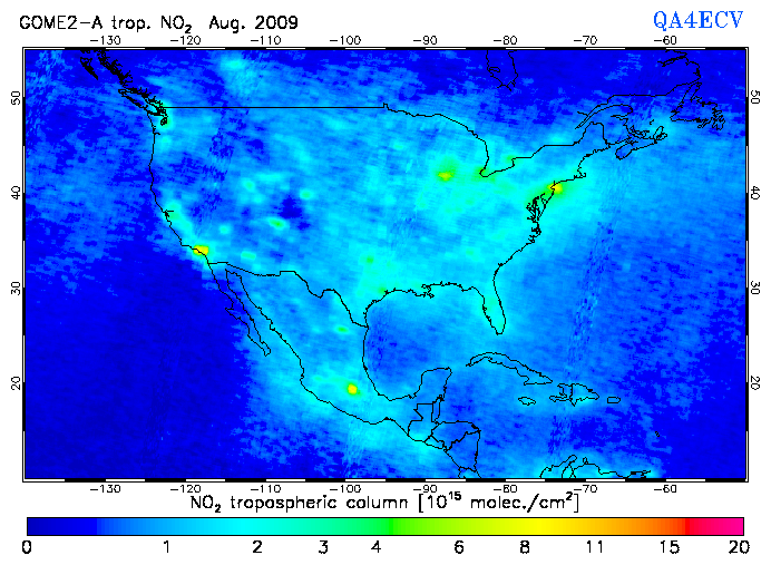 Regional Tropospheric NO2 of August 2009
