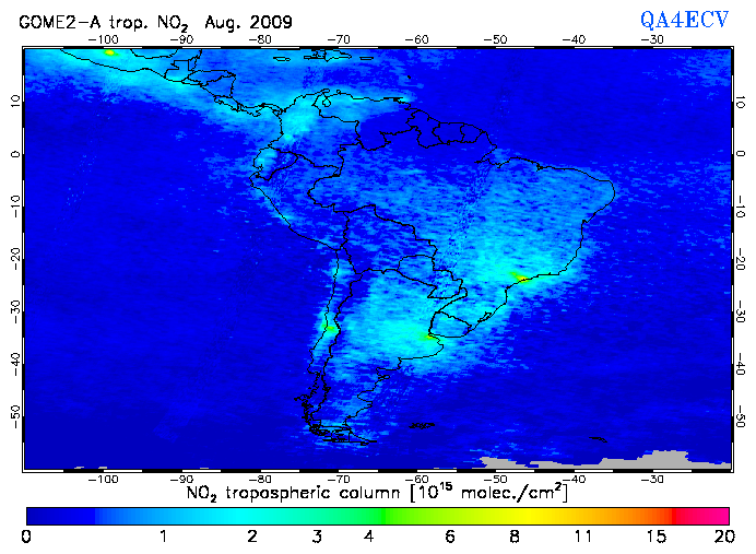 Regional Tropospheric NO2 of August 2009