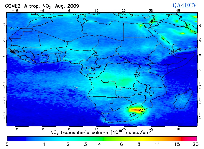 Regional Tropospheric NO2 of August 2009