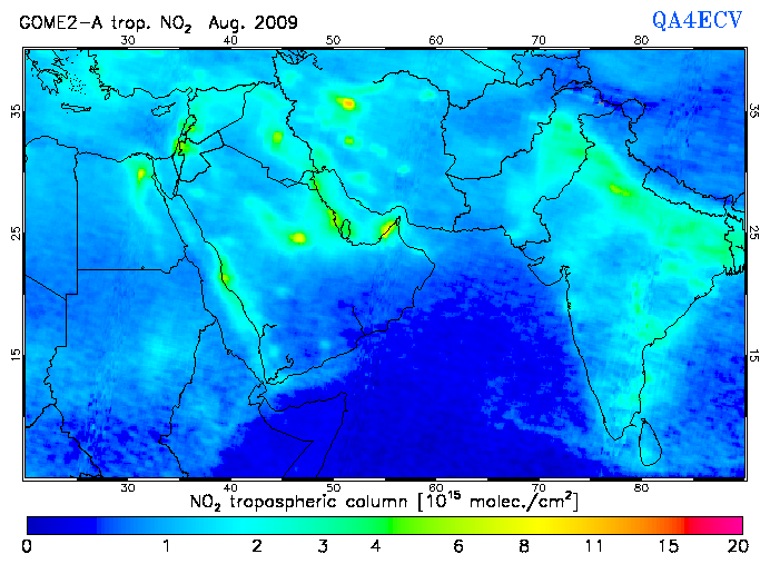 Regional Tropospheric NO2 of August 2009