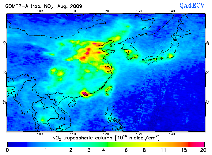 Regional Tropospheric NO2 of August 2009