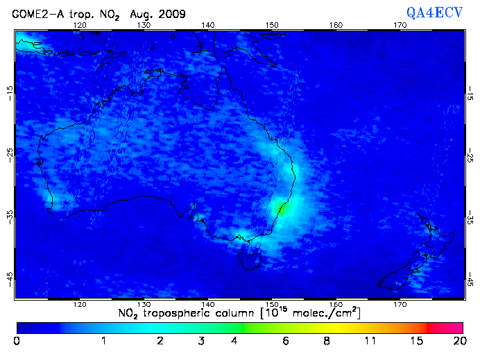 Regional Tropospheric NO2 of August 2009