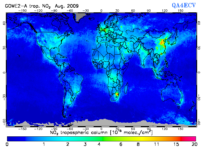Regional Tropospheric NO2 of August 2009