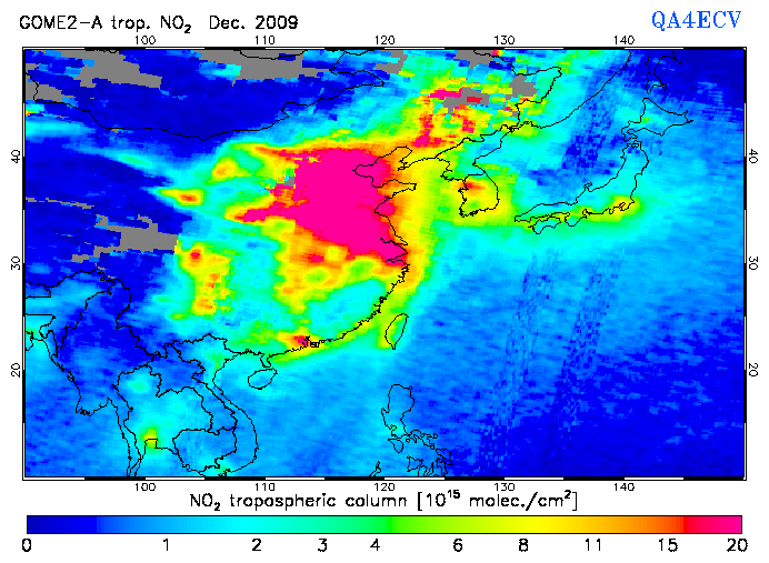 Regional Tropospheric NO2 of December 2009
