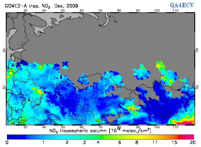 Regional Tropospheric NO2 of December 2009