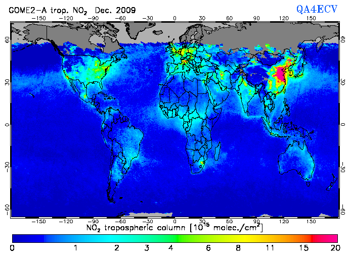 Regional Tropospheric NO2 of December 2009