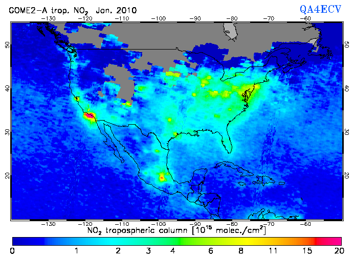 Regional Tropospheric NO2 of January 2010
