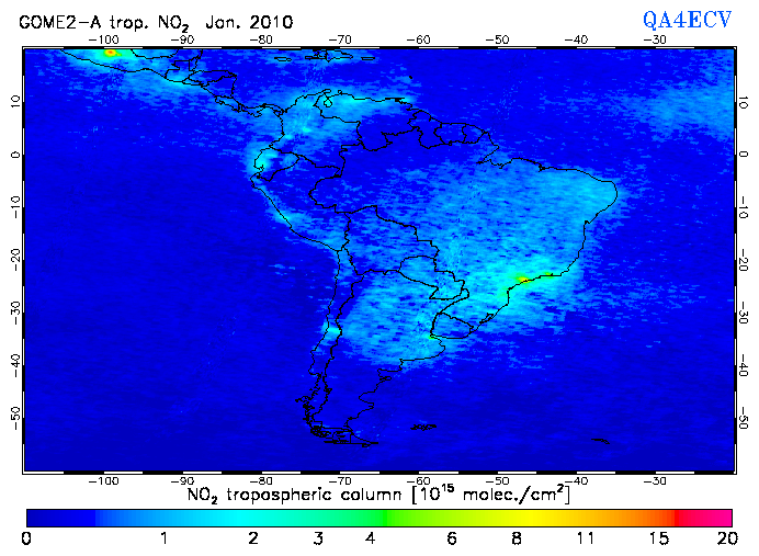 Regional Tropospheric NO2 of January 2010