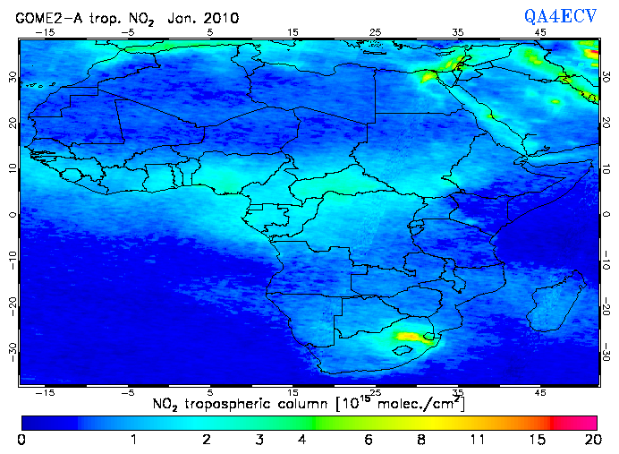 Regional Tropospheric NO2 of January 2010