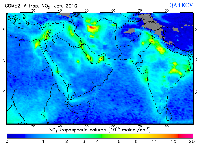 Regional Tropospheric NO2 of January 2010
