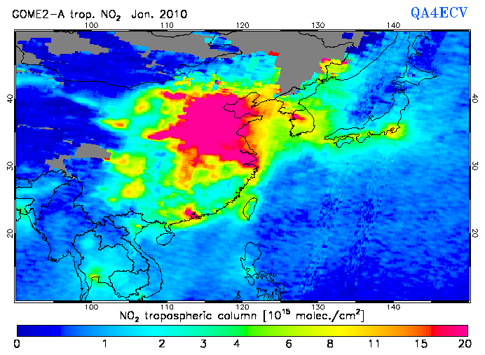 Regional Tropospheric NO2 of January 2010