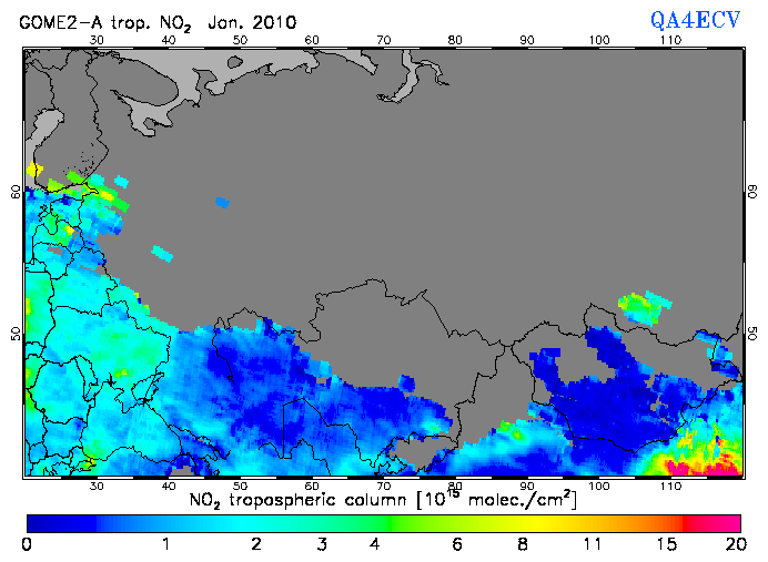 Regional Tropospheric NO2 of January 2010