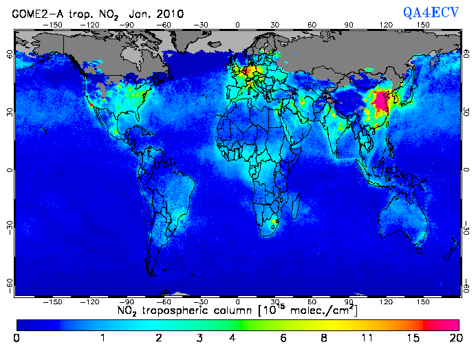 Regional Tropospheric NO2 of January 2010