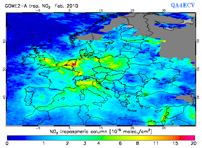 Regional Tropospheric NO2 of February 2010
