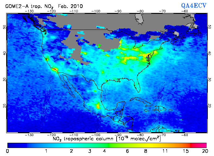 Regional Tropospheric NO2 of February 2010