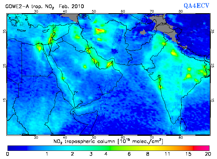 Regional Tropospheric NO2 of February 2010