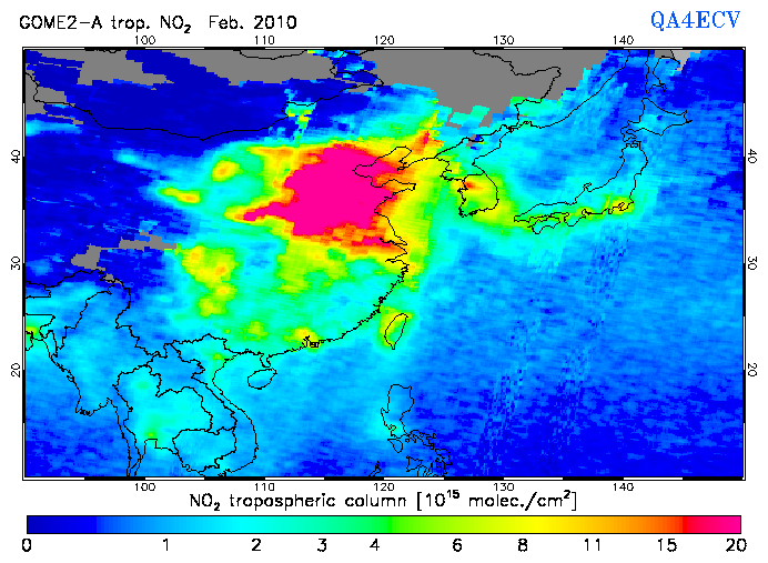 Regional Tropospheric NO2 of February 2010