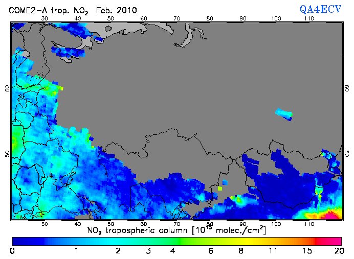 Regional Tropospheric NO2 of February 2010
