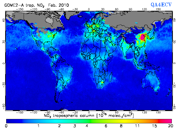 Regional Tropospheric NO2 of February 2010