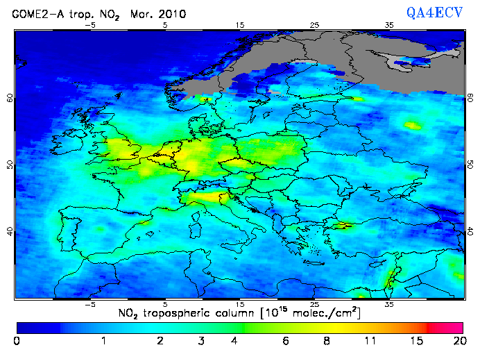 Regional Tropospheric NO2 of March 2010