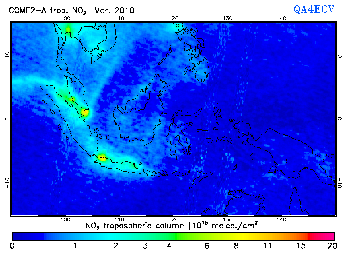 Regional Tropospheric NO2 of March 2010