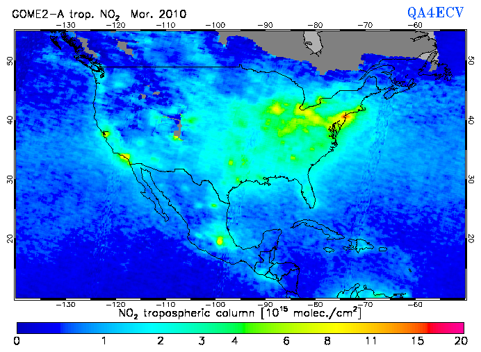 Regional Tropospheric NO2 of March 2010