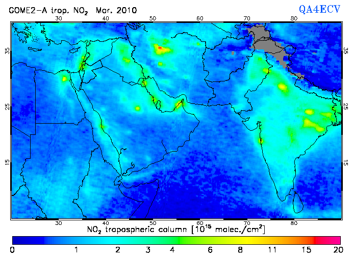 Regional Tropospheric NO2 of March 2010