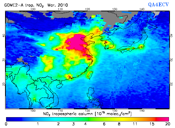 Regional Tropospheric NO2 of March 2010