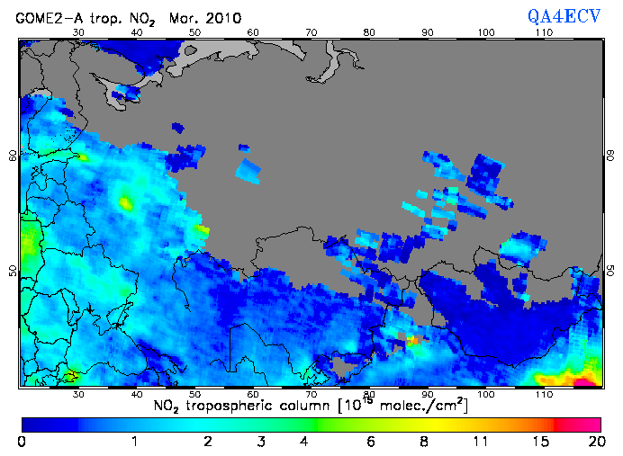 Regional Tropospheric NO2 of March 2010