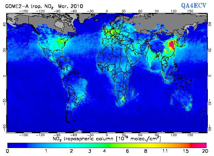 Regional Tropospheric NO2 of March 2010