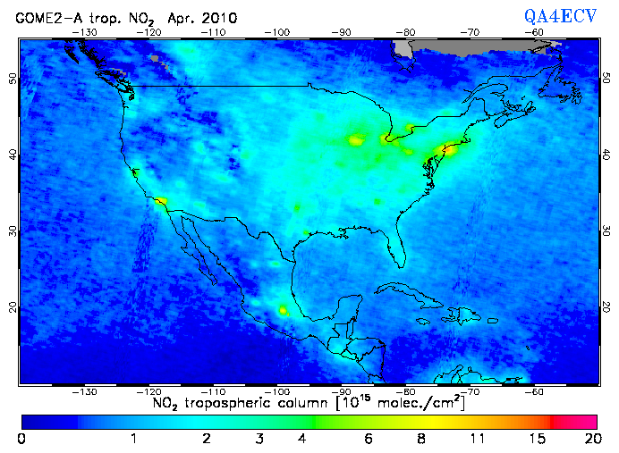 Regional Tropospheric NO2 of April 2010