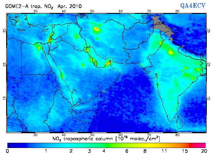 Regional Tropospheric NO2 of April 2010