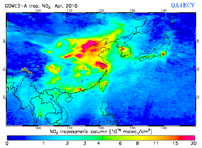Regional Tropospheric NO2 of April 2010