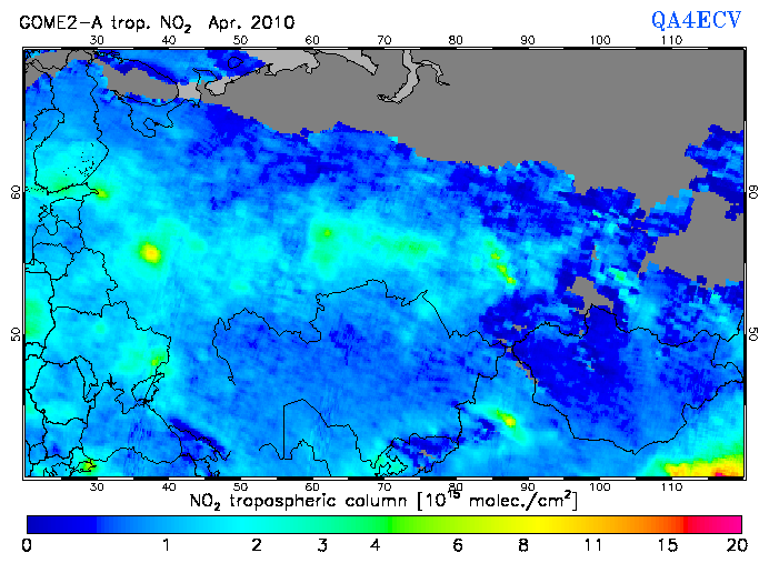 Regional Tropospheric NO2 of April 2010