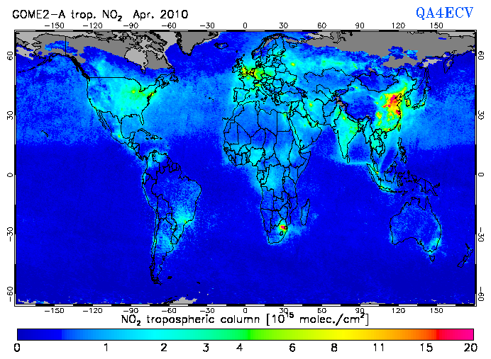 Regional Tropospheric NO2 of April 2010