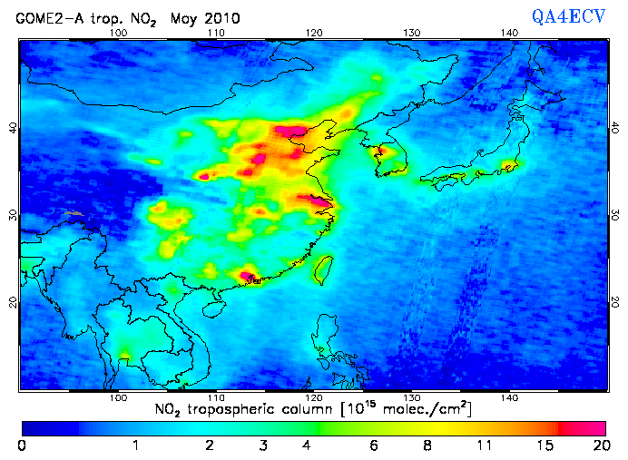 Regional Tropospheric NO2 of May 2010