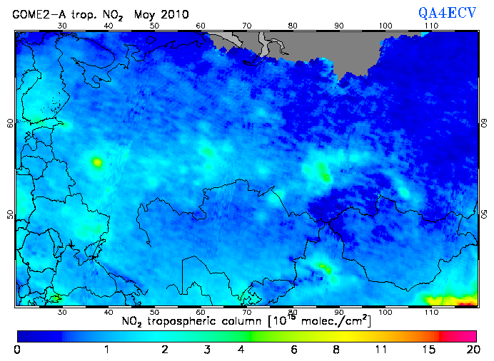 Regional Tropospheric NO2 of May 2010