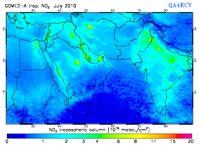Regional Tropospheric NO2 of July 2010
