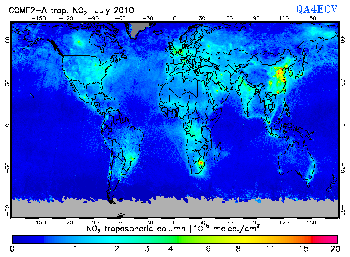 Regional Tropospheric NO2 of July 2010