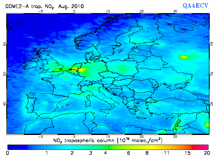 Regional Tropospheric NO2 of August 2010