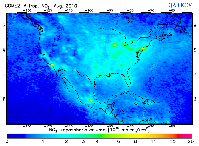 Regional Tropospheric NO2 of August 2010