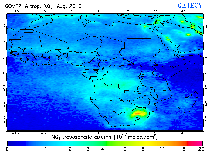 Regional Tropospheric NO2 of August 2010