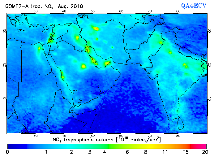 Regional Tropospheric NO2 of August 2010