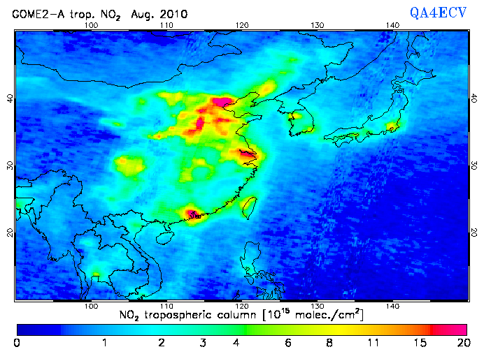 Regional Tropospheric NO2 of August 2010