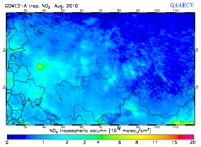 Regional Tropospheric NO2 of August 2010