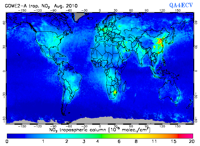 Regional Tropospheric NO2 of August 2010