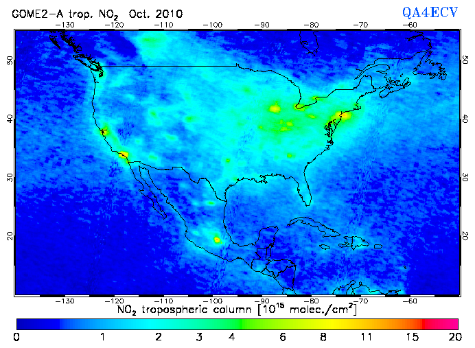 Regional Tropospheric NO2 of October 2010