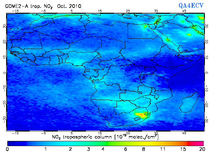 Regional Tropospheric NO2 of October 2010
